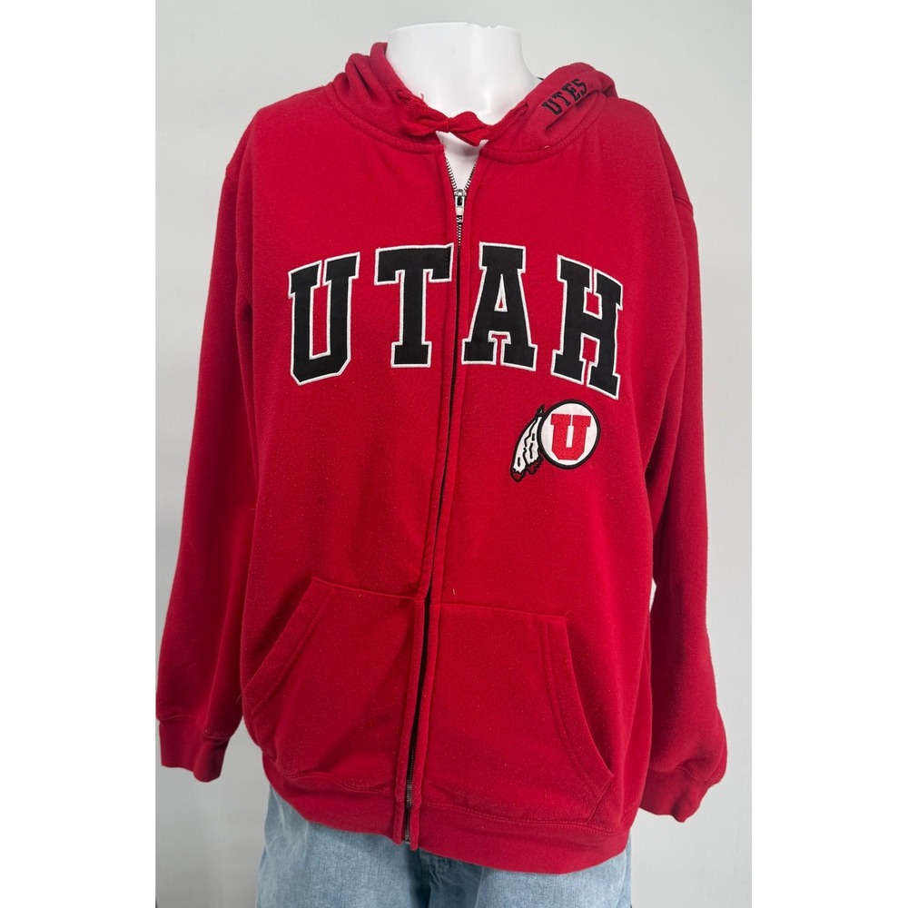 Colosseum Utah Utes Mens Full Zip Hoodie Red Large NCAA Collegiate Sweatshirt